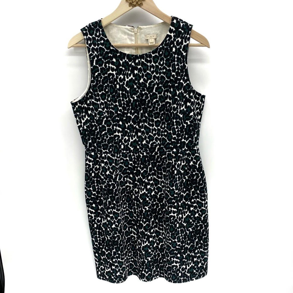 J. Crew green/black/white cheetah print sleeveless dress.
